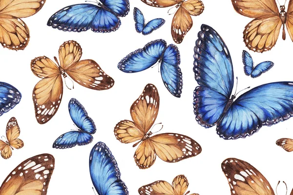 Mariposas Patrón Sin Costuras Ilustración Acuarela Dibujada Mano Insectos Vida —  Fotos de Stock