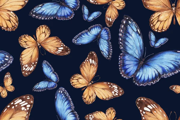 Mariposas Patrón Sin Costuras Ilustración Acuarela Dibujada Mano Insectos Vida —  Fotos de Stock