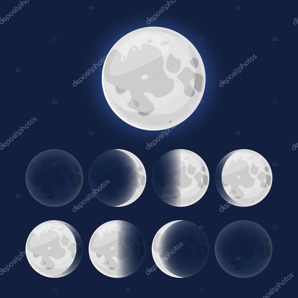 Moon phases icons, vector illustration natural satellite of the Earth