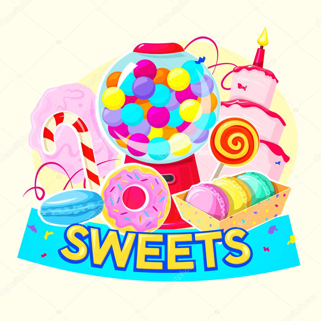 Sweets concept design, sweets store logo, vector illustration
