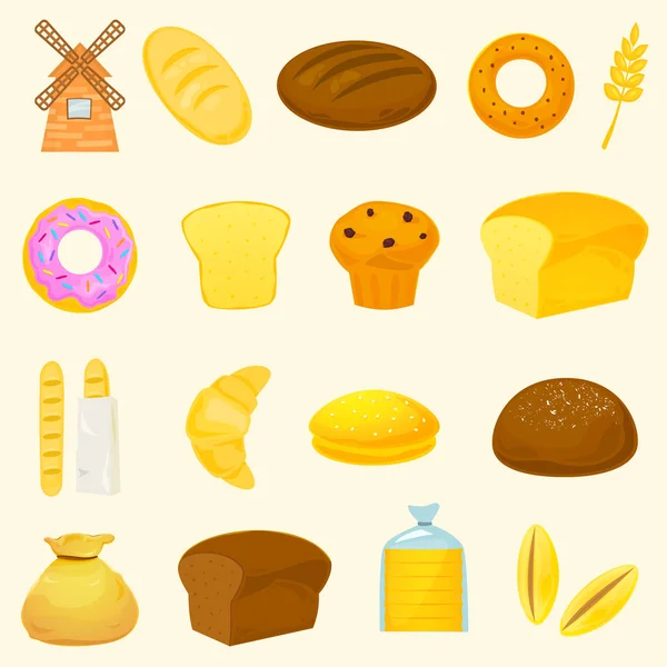Iconos de pan, concepto de panadería — Vector de stock