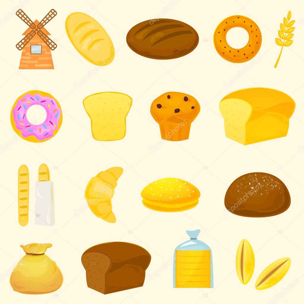 Different breads icons, bakery concept, vector illustration