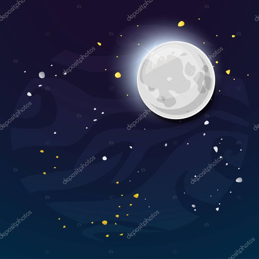 Night sky with Moon and stars vector illustration with place for text