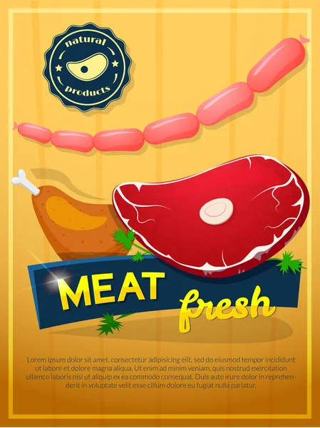 Mięso świeże produkty naturalne plakat — Wektor stockowy