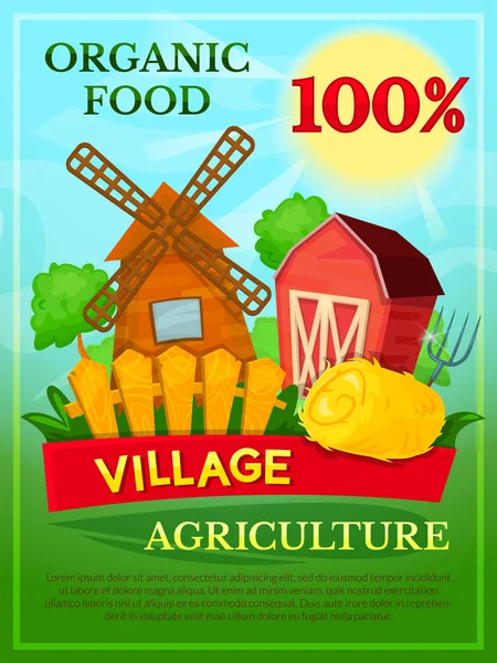 Χωριό γεωργία βιολογικά τρόφιμα αφίσα — Διανυσματικό Αρχείο