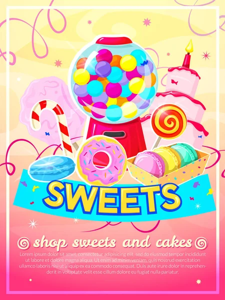 Cartel tienda dulces — Vector de stock