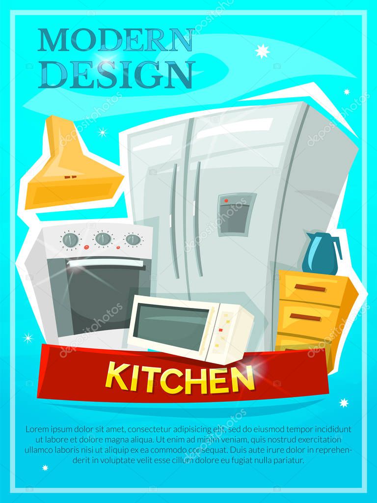 Kitchen modern design advertising poster, vector illustration