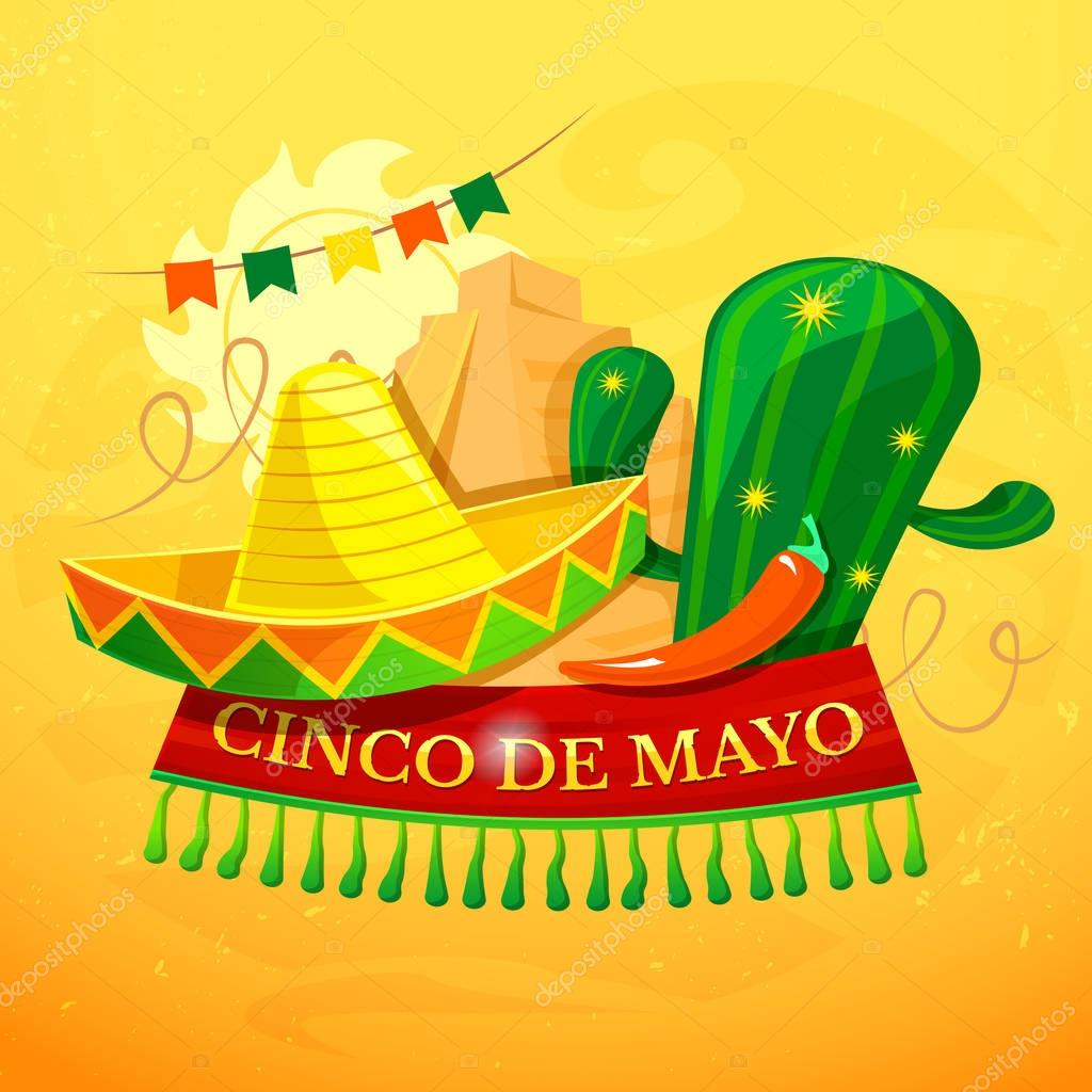 Greeting Mexican card with lettering Cinco de Mayo, vector illustration