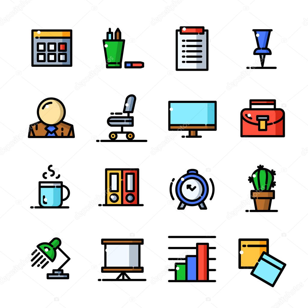 Thin line Office tools icons set, Business outline logos vector illustration