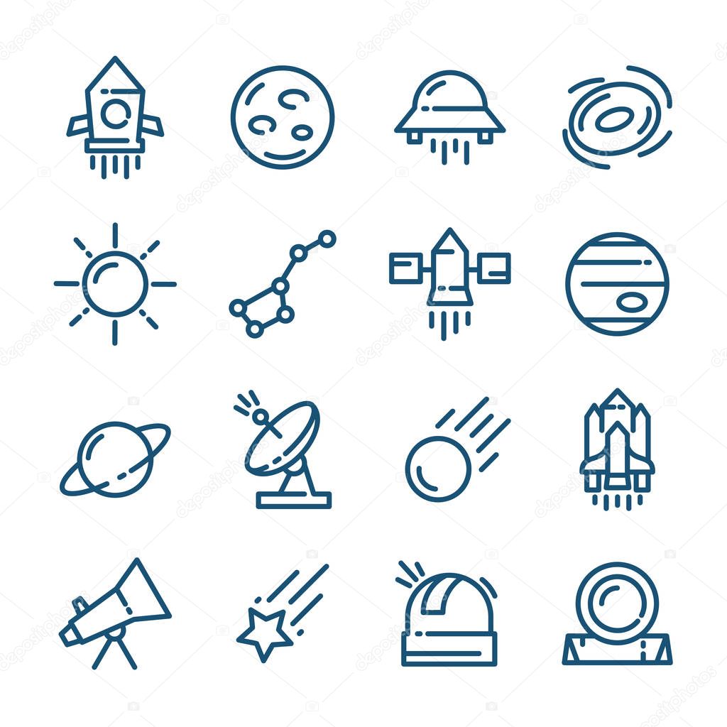 Thin line Space icons set, Astronomical outline logos vector illustration
