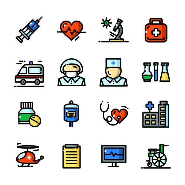Línea delgada Conjunto de iconos médicos, ilustración vectorial — Vector de stock