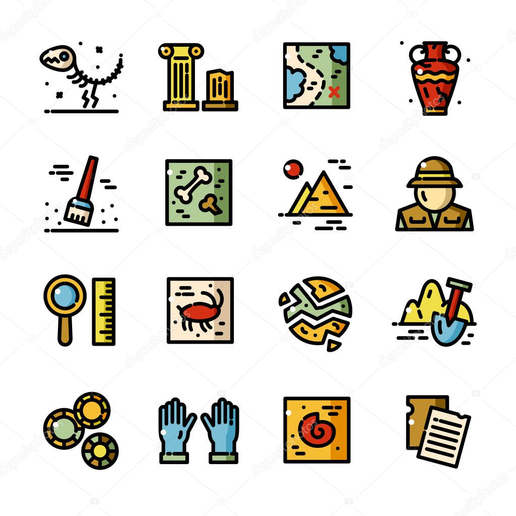 Thin line Archeology vector icons set