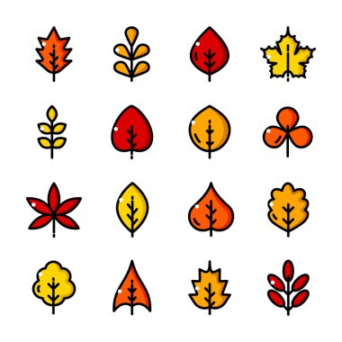 İnce çizgi yaprakları Icons set