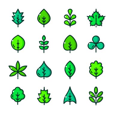 İnce çizgi yaprakları Icons set