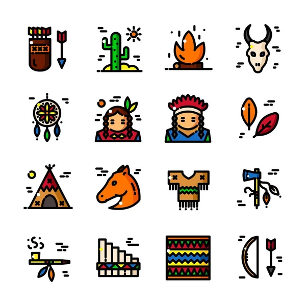 Thin line American Indian icons — Stock Vector