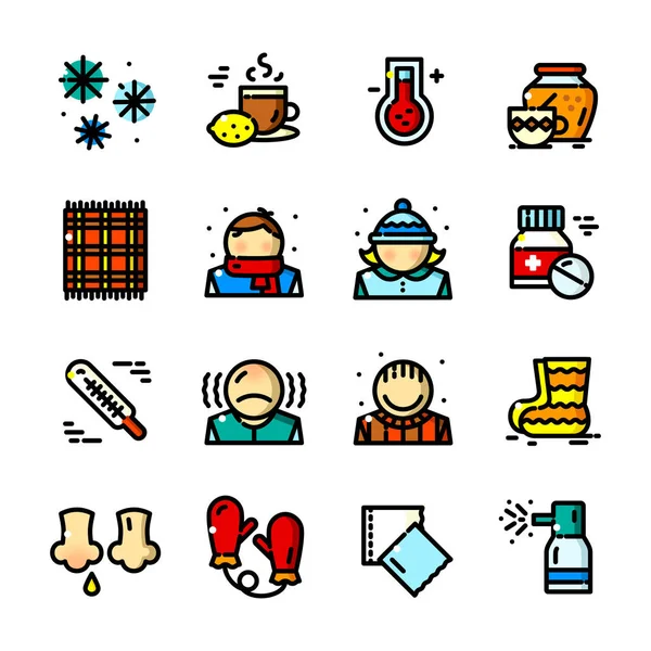 Linha fina conjunto de ícones de resfriados — Vetor de Stock