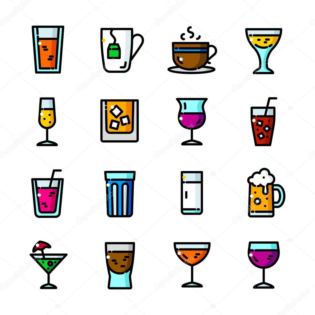 Thin line Drinks icons set, Alcoholic and Non-alcoholic Beverages outline logos vector illustration