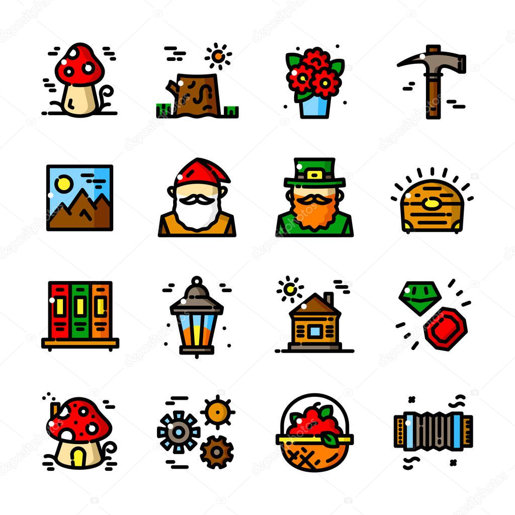Thin line Gnome icons set, Fairyland Little People outline logos isolated vector illustration