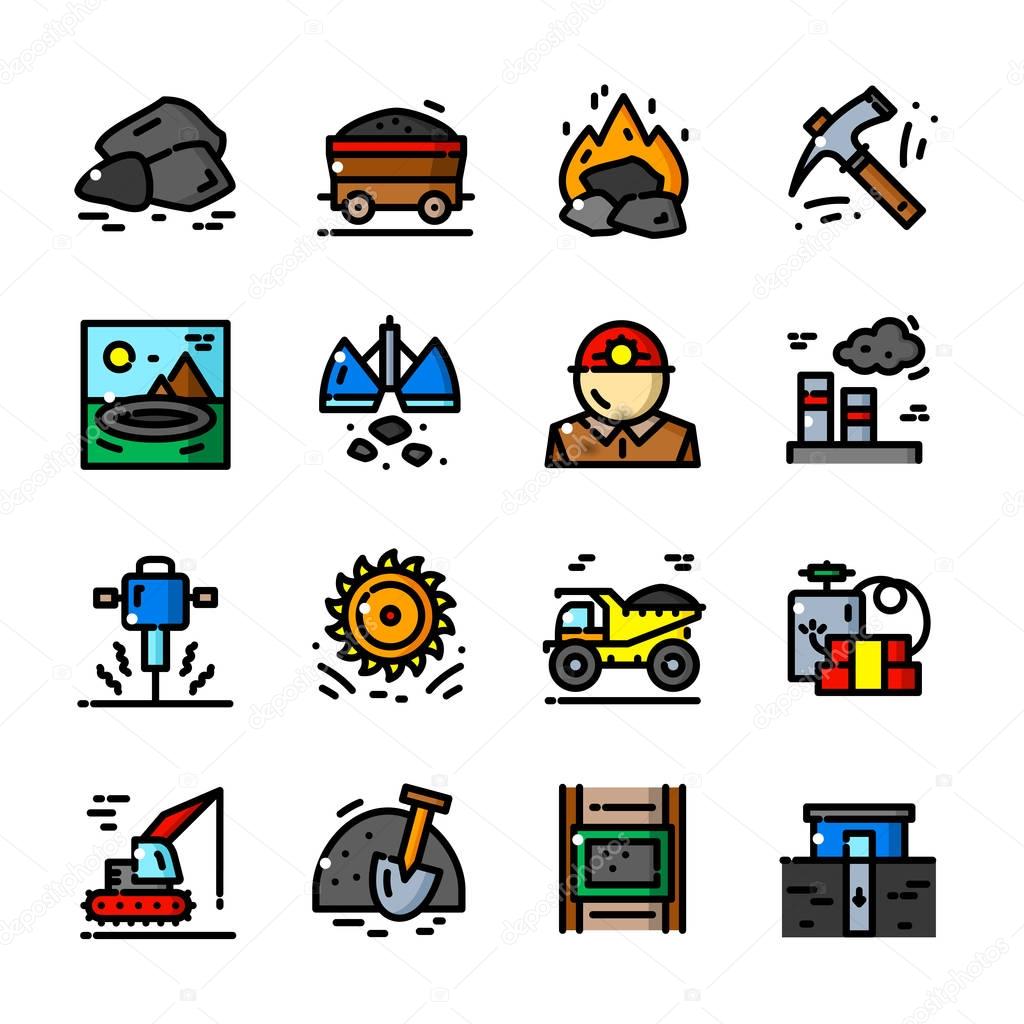 Thin line Coal Mining icons set, Heavy Industry outline logos vector illustration