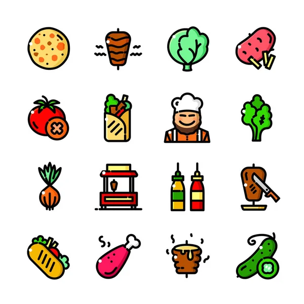 Conjunto de iconos de Shawarma, ilustración — Archivo Imágenes Vectoriales