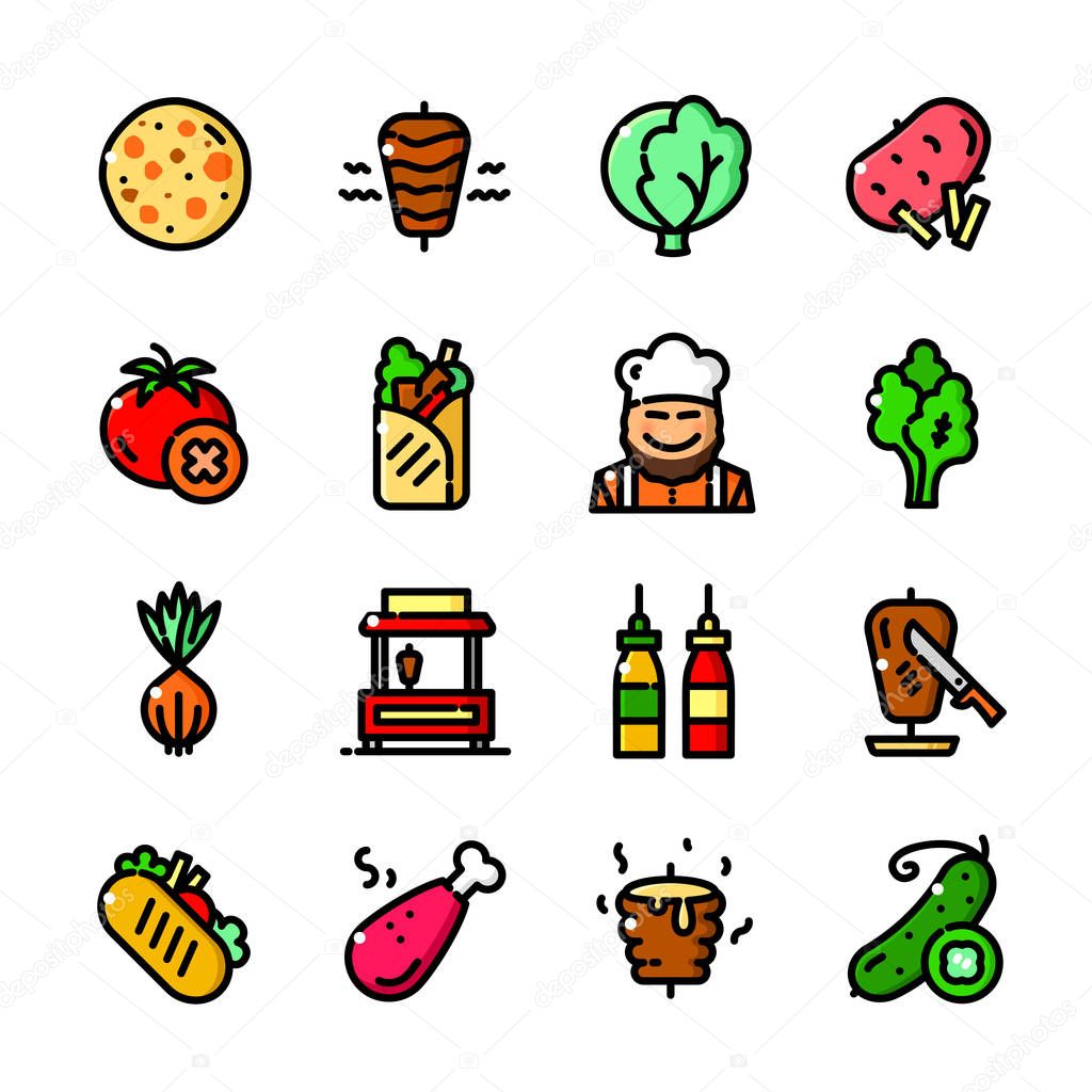 Thin line Shawarma Business icons set, Traditional Fast Food outline logos vector illustration