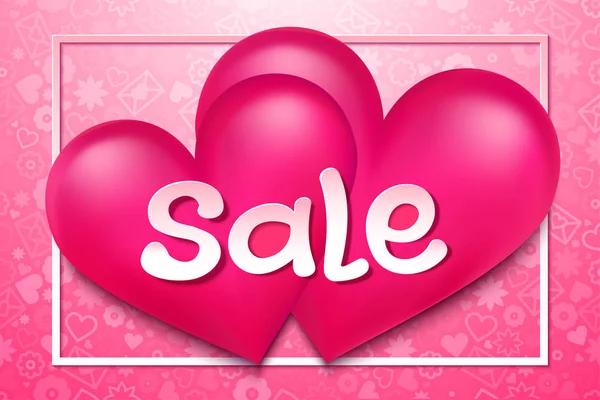 San Valentino Vendita Sfondo Con Due Cuori Palloncino Rosa Illustrazione — Vettoriale Stock
