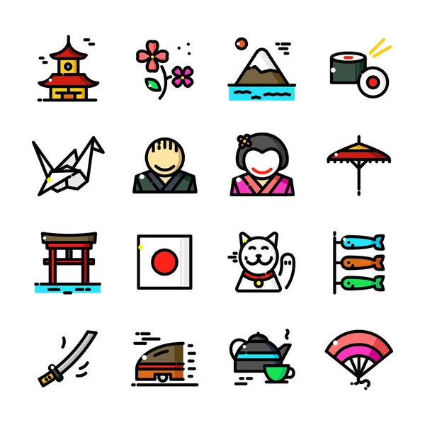 Set Japanese Culture Icons White Background — Stock Vector