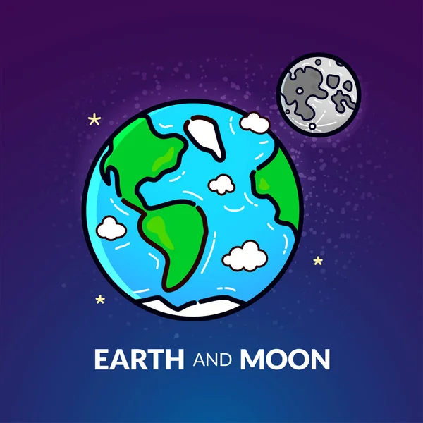 行星地球和月亮在空间与星 — 图库矢量图片