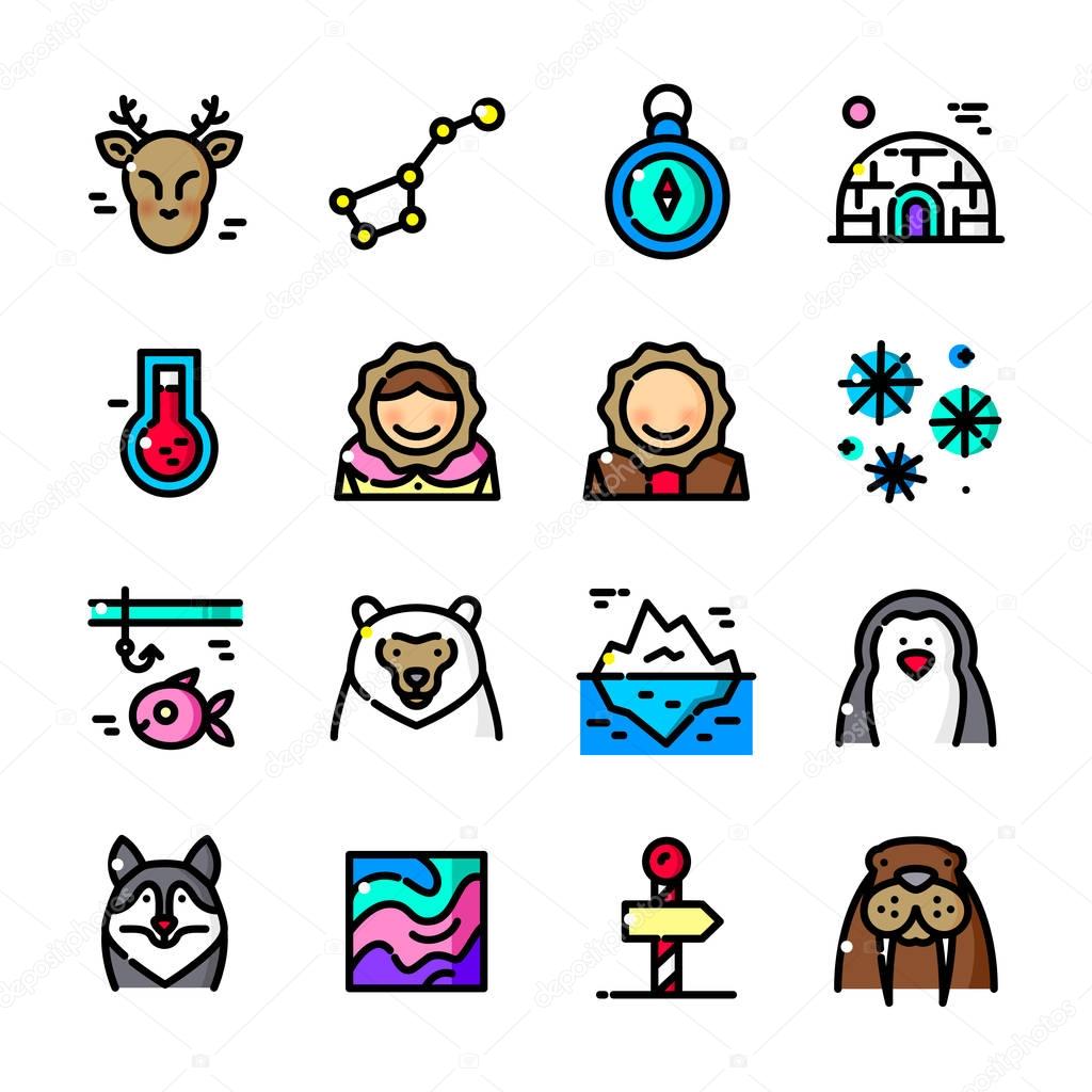 Set of north pole icons set on white background