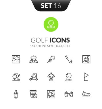 İnce modern tasarım tarzında özet siyah simgeler, düz çizgi çizgi çizme vektör sembolleri - golf koleksiyonu