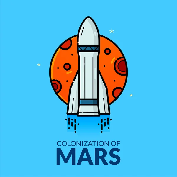 Colonizzazione Marte Concept Design Illustrazione Vettoriale Line Art — Vettoriale Stock