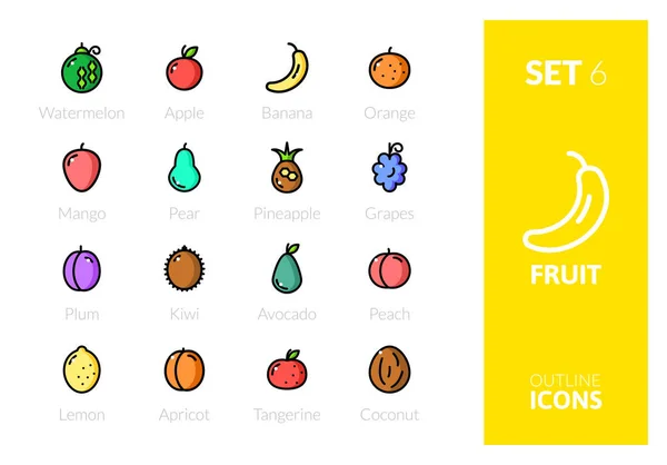 Цвет Контуров Иконки Установленные Тонком Современном Стиле Дизайна Плоская Линия — стоковый вектор