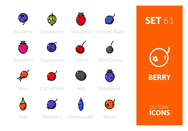 輪郭の色のアイコンは薄い現代的なデザインスタイルで設定され フラットラインストロークベクトルシンボル ベリーコレクション — ストックベクタ