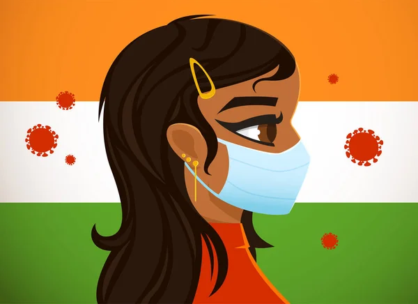 Portrait Une Femme Indienne Séduisante Portant Masque Chirurgical Médical Sur — Image vectorielle