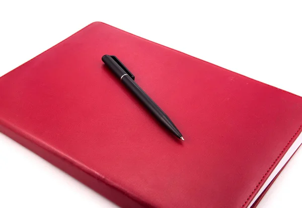 Leather Notebook Pen Isolated White — Stock Photo, Image