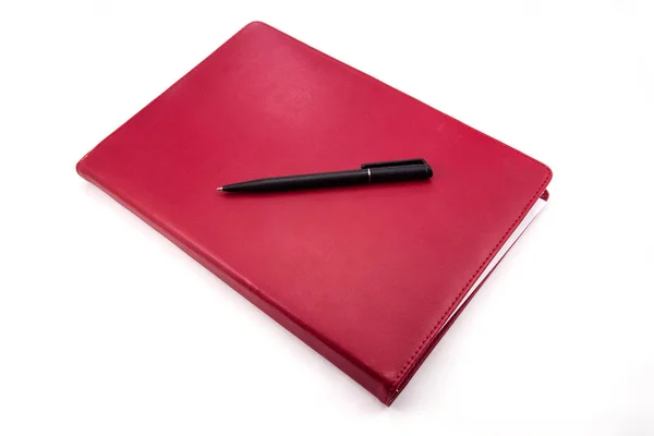 Cahier Cuir Stylo Isolés Sur Blanc — Photo