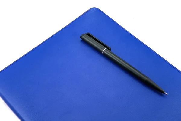 Cahier Cuir Stylo Isolés Sur Blanc — Photo