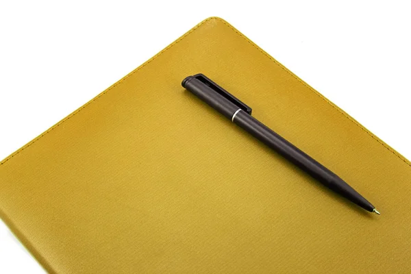 Cahier Cuir Stylo Isolés Sur Blanc — Photo