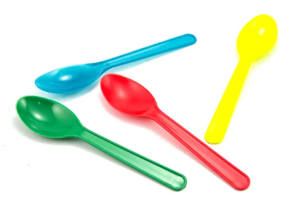 Plastic Ice Cream Spoons Color White Background — Stock Photo, Image