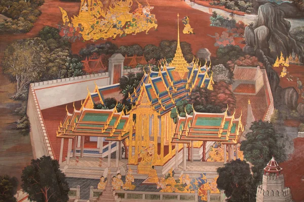 Traditional Thai style art with the story about Buddha in temple
