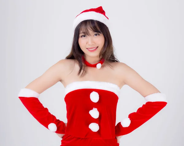 아름다운 아시아인 여성 산타 복장을 한 아름다운 초상화 SMIL — 스톡 사진