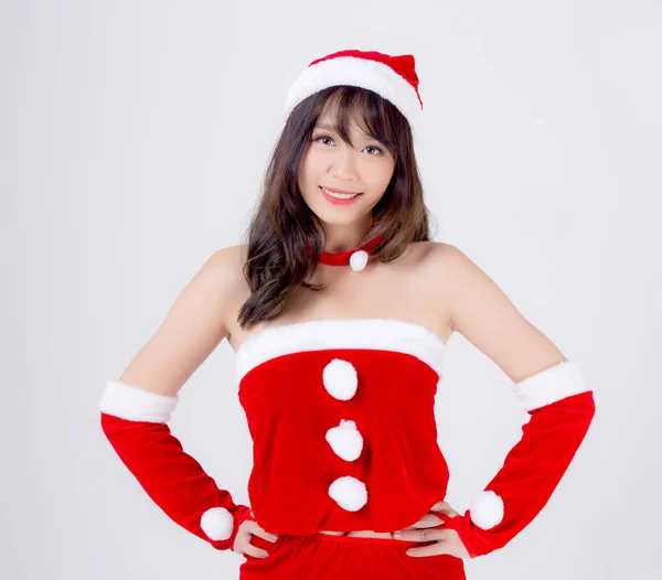 Beau portrait jeune femme asiatique Santa costume porter chapeau smil — Photo