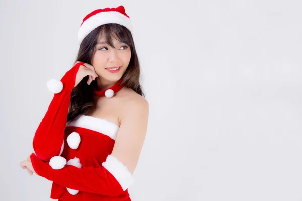 Beau portrait jeune femme asiatique Santa costume porter chapeau smil — Photo