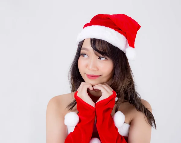 Hermoso retrato joven asiático mujer santa traje desgaste sombrero smil —  Fotos de Stock