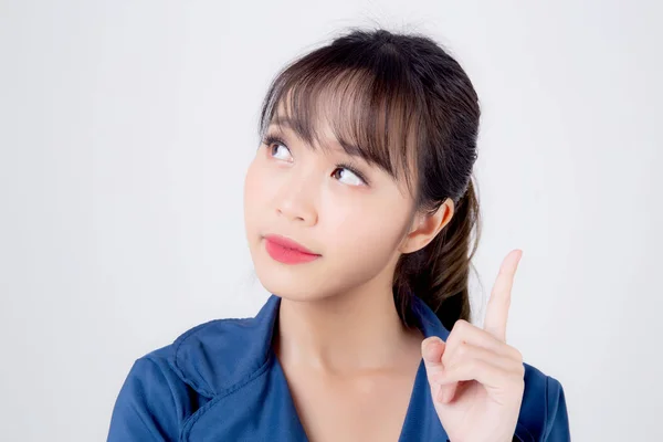 Beautiful portrait young business asian woman presenting show an — Stock Photo, Image