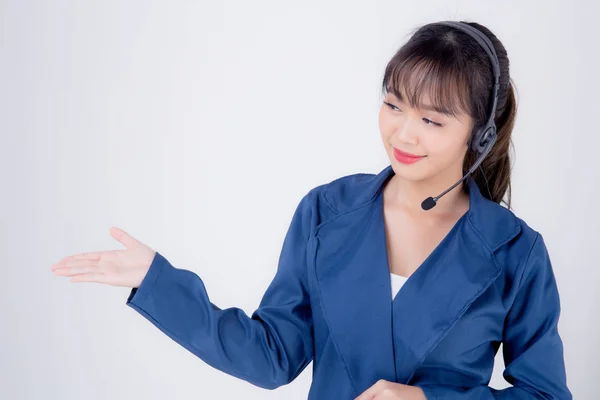 Retrato bonito jovem asiático mulher de negócios atendimento ao cliente c — Fotografia de Stock