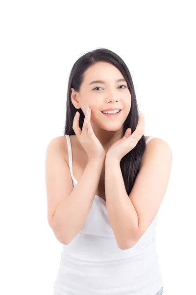 Retrato de hermosa mujer asiática maquillaje de cosmética, mano de niña — Foto de Stock