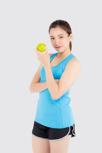 Hermoso retrato joven mujer asiática en ropa deportiva con sati —  Fotos de Stock