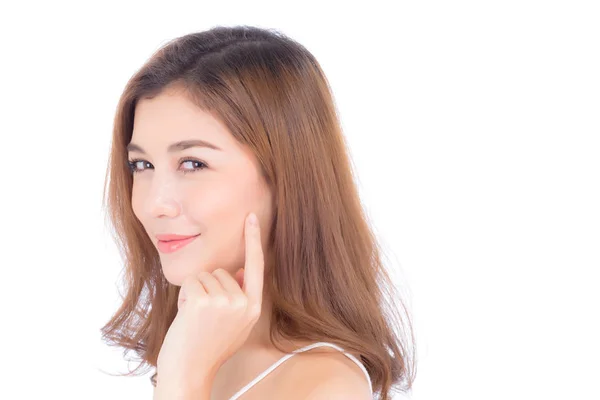 Portré gyönyörű nő ázsiai smink a kozmetikai, lány kezét — Stock Fotó