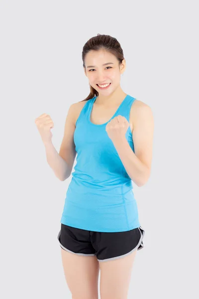 Beautiful portrait young asian woman in sport excited and succes — 스톡 사진